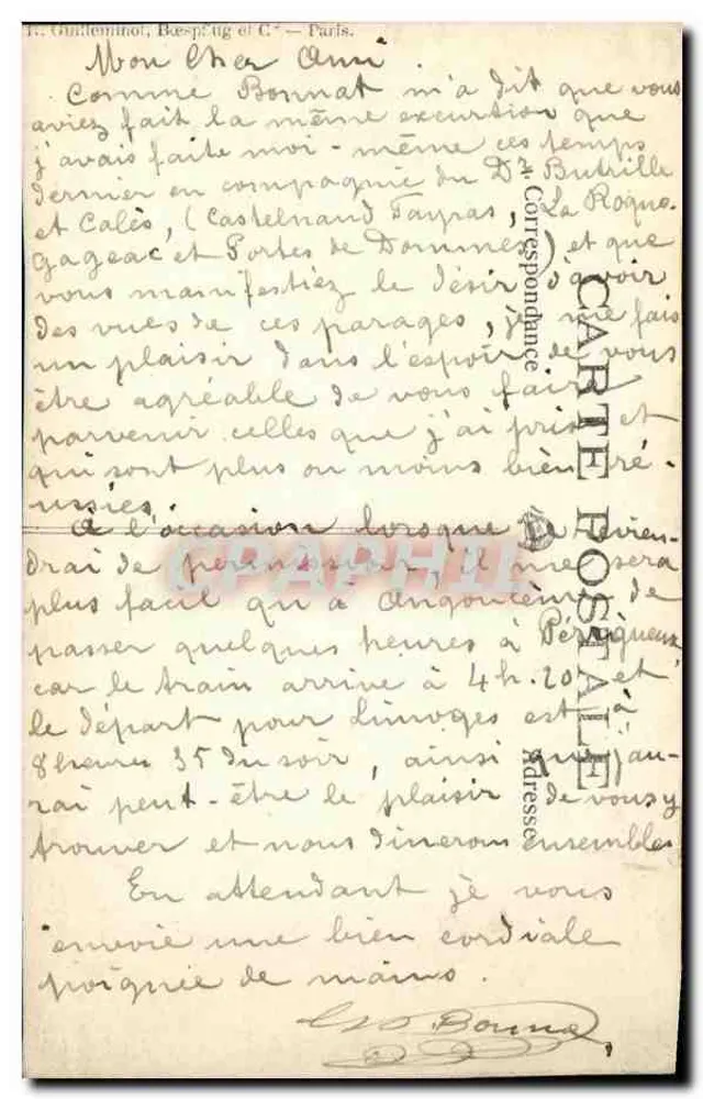 Castelnaud d'Armagnac (Dordogne) — Ruinen des Schlosses Castelvrand — Datierter Briefmarkenbild 22. Oktober 1916 - Rückseite