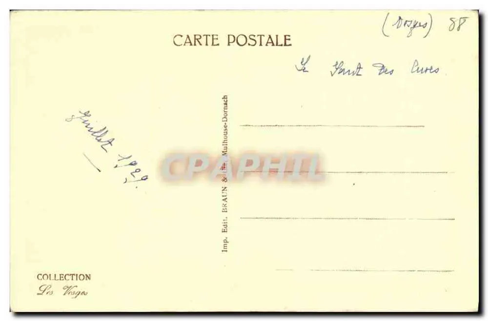 Gérardmer — O Ponte das Fadas — Editor Braun & Cie, Mulhouse-Dornach, n° 2126 - Verso