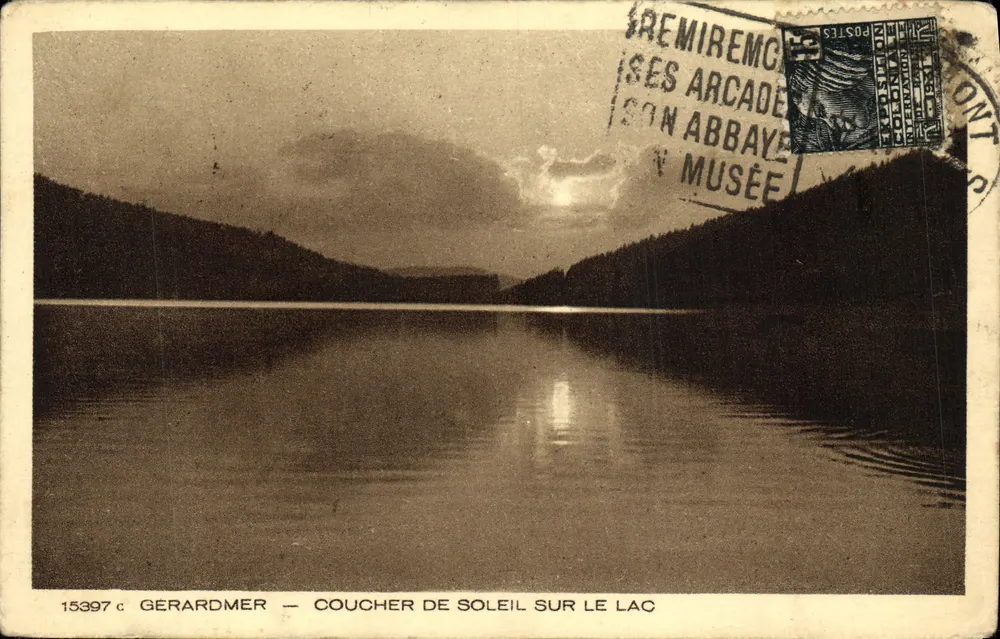 Gerardmer — Pôr do sol no lago — Imp. Braun & Cie, Dornach - Frente