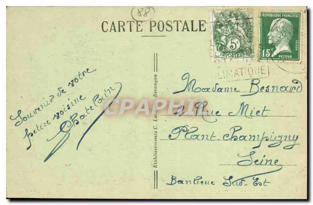 Gérardmer — As Pérolas de Vologne — Editor C. Lavigne Besançon, n° 33 - Verso