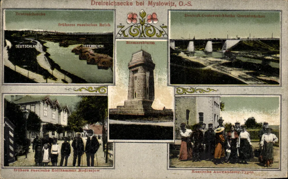 Dreireichsecke bei Myslowitz, O.-S. — Bismarckturm, frontière entre l'ancien Reich russe, l'Autriche et l'Allemagne — Kunstverlag Bruno Scholk, Brno, No. 69 - Recto