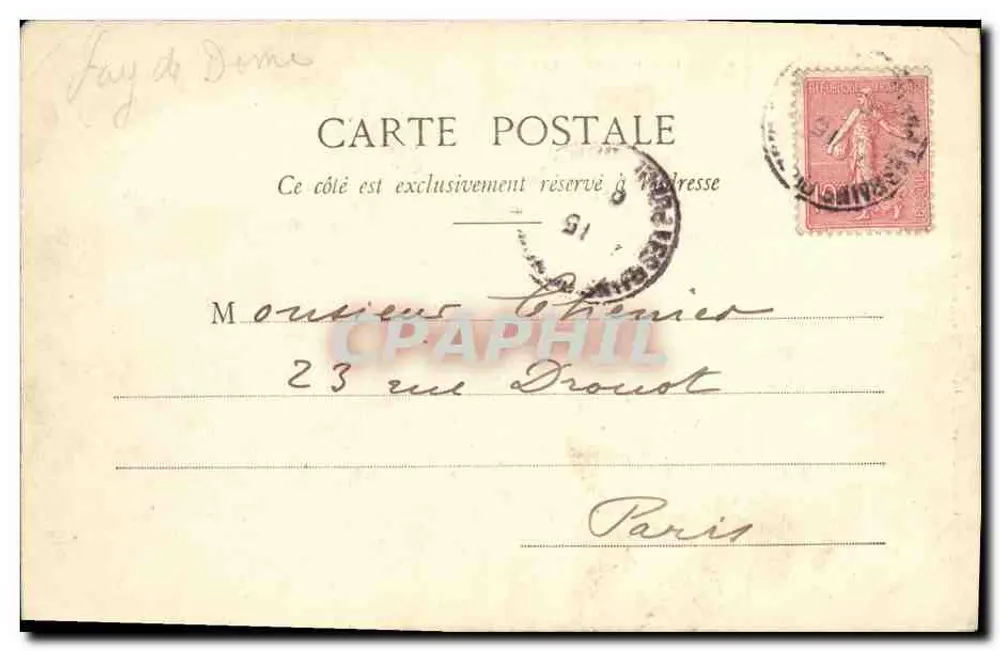 Le Mont-Dore — Le Capucin — éditeur Bougé-Réal, 21 Rue de l'Écu, Clermont-Ferrand, n°218 - Verso