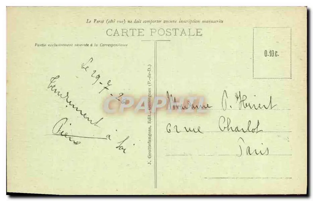 LE MONT-DORÉ — Cachoeira do Queureuïlh — J. Gouttefanges, n° 923 - Verso