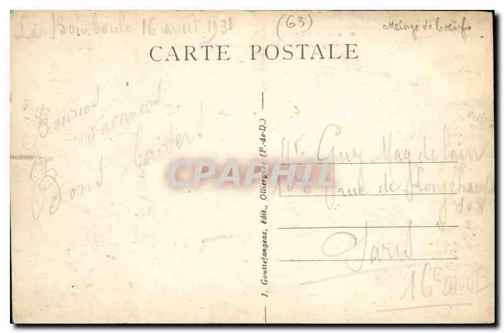 Le Mont-Dore — Route du Sancy — T. Goultifongas, Verlag (63) - Rückseite