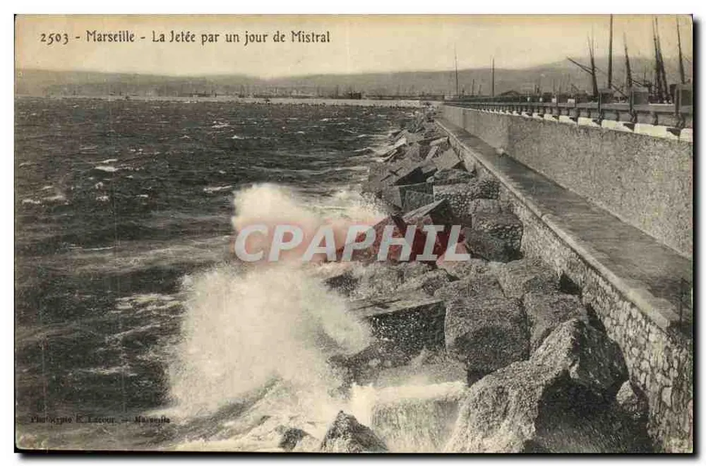 Marseille - Die Mole an einem Tag mit Mistral-Wind — Phototype E. Lecoup - Vorderseite