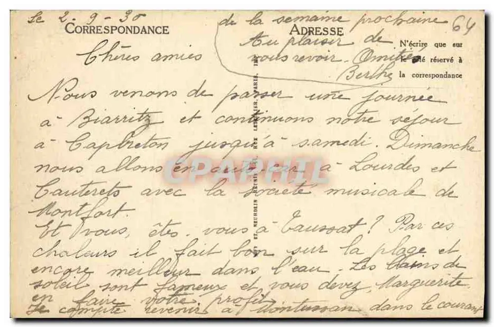 Biarritz — O Rocher de la Vierge — LL - Verso