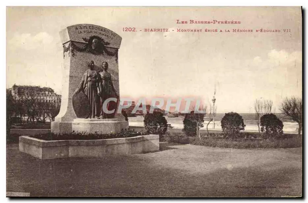 Biarritz - Denkmal zur Erinnerung an Eduard VII — Les Basses-Pyrénées, Verlag A.S.M. Eduard VII, Nr. 1202 - Vorderseite