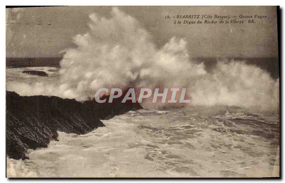 Biarritz (Côte Basque) — Große Welle an der Digue du Rocher de la Vierge BR. - Vorderseite