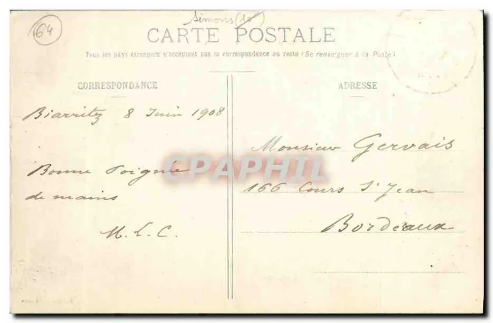 Biarritz Pittoresque — Grand Place und Hôtel du Palais — Edition A. Simons, Nr. 34 - Rückseite