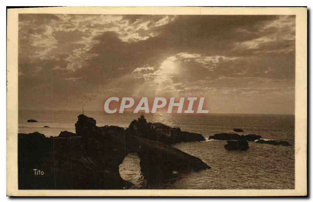 Biarritz (Côte Basque) — Die Durchbrochene Felsen und der Felsen der Jungfrau — Sonnenuntergang — Biarritz, Verlag, Bordeaux - Vorderseite