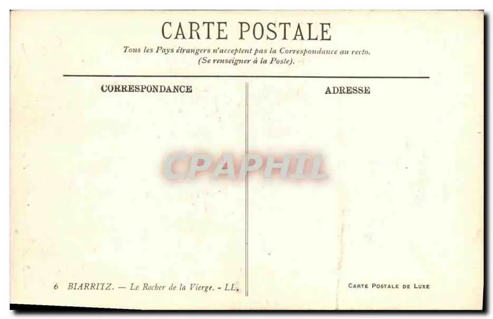 Biarritz — O Rocber da Virgem — LL. - Verso