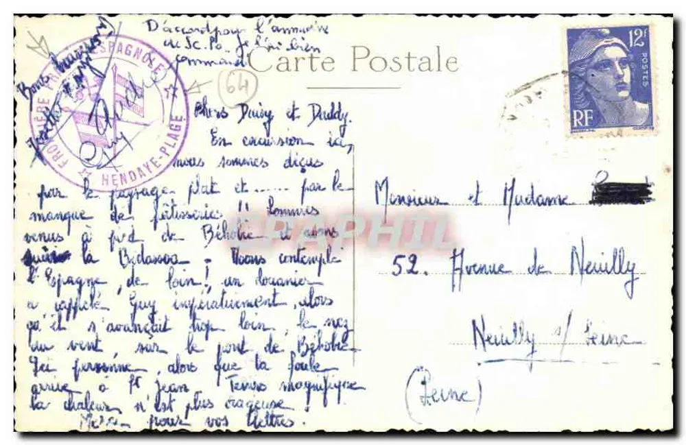 Vista de Béhobie — Espanha — Carta Postal - Verso