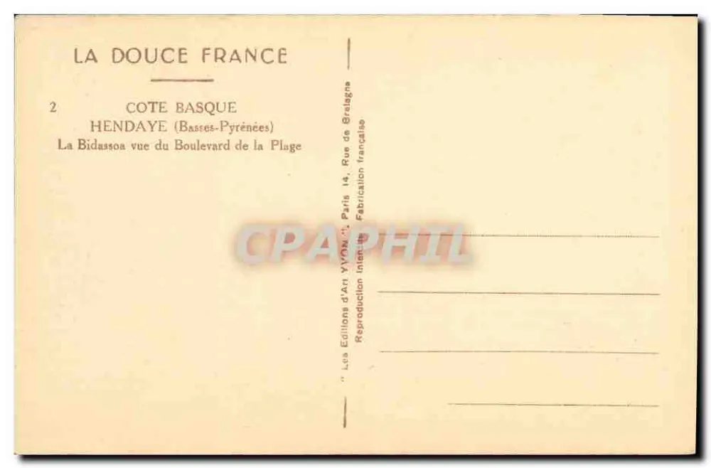 Die Bidassoa aus dem Boulevard de la Plage gesehen — Hendaye (Basses-Pyrénées) — Les Éditions d'An Yvon, Paris - Rückseite