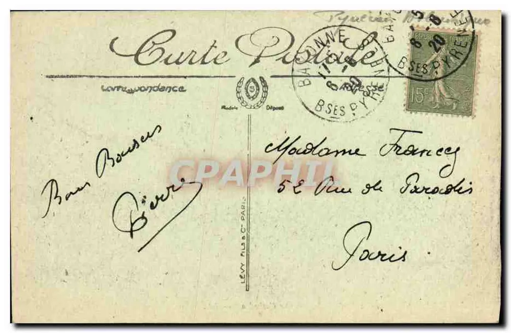 Bayonne — A Catedral — LL. — Editor LL, n° 52 - Verso