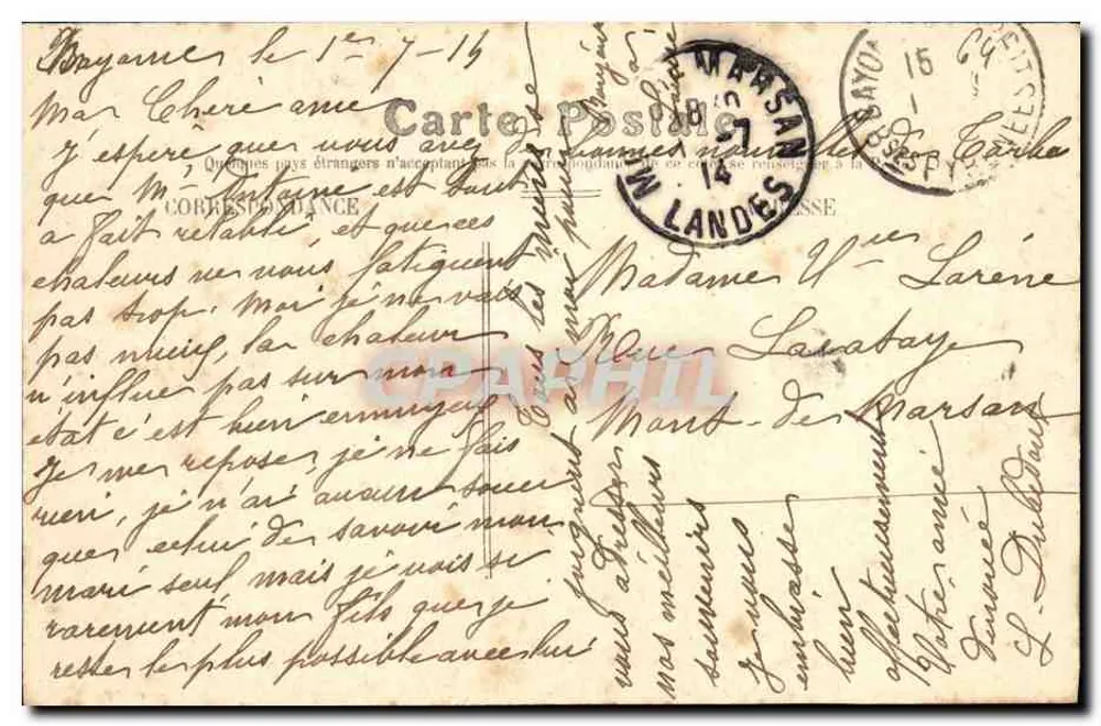 Bayonne — O Ponte St-Esprit — Editor desconhecido, n°13 - Verso
