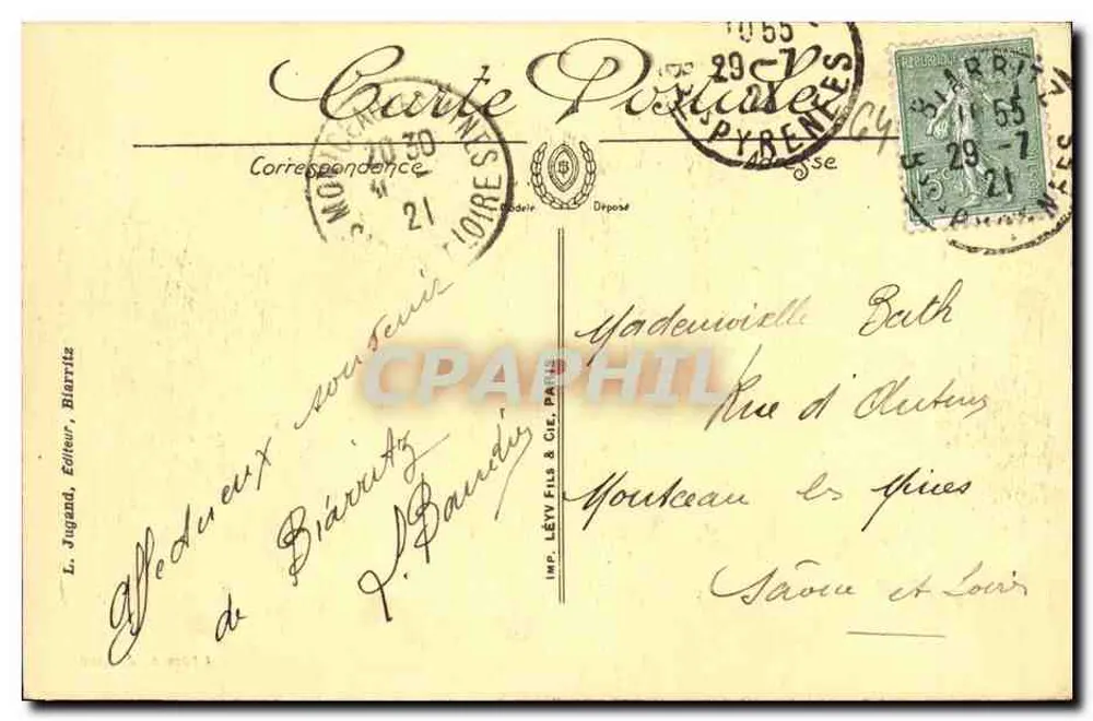 Biarritz — Der Felsen der Jungfrau und der Durchbrochene Felsen — L. Jugand, Nr. 211 - Rückseite