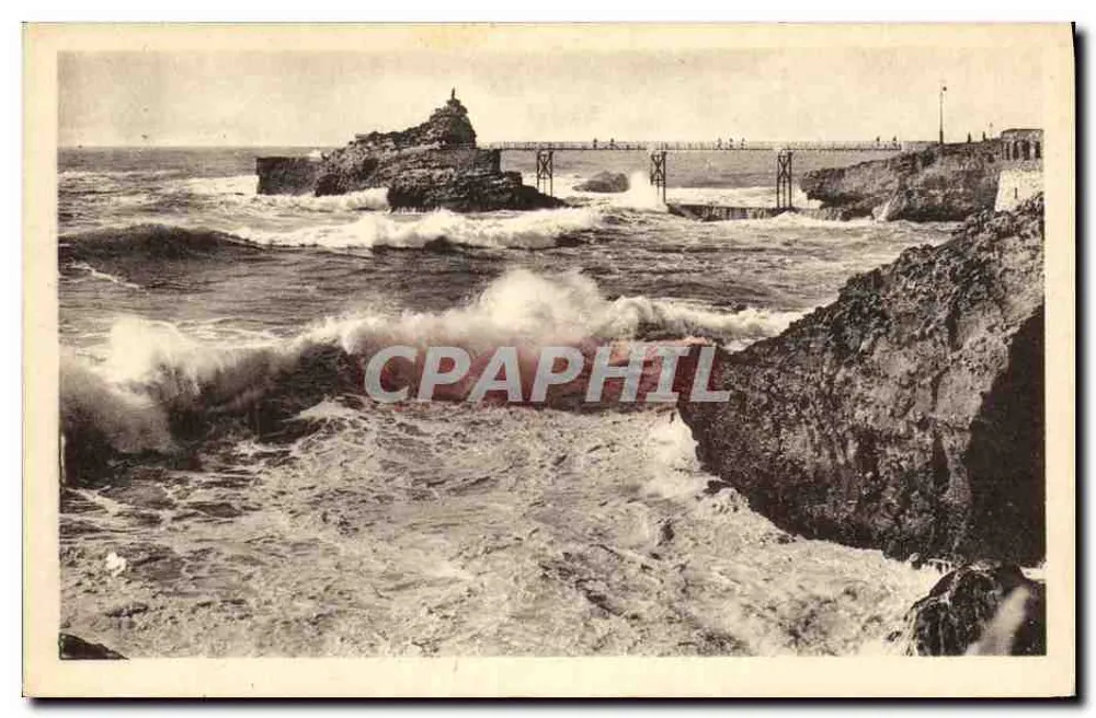 Der Felsen der Jungfrau in Biarritz — bei stürmischem Meer — Verlag: Cie des Arts Photomécaniques, Straßburg — Seriennummer 185 - Vorderseite