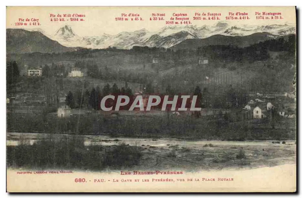 Die Basses-Pyrénées, Ansicht der Place Royale - Pau - Der Gave und die Pyrénées - Vorderseite