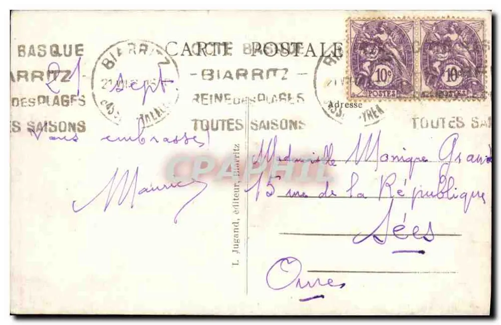 Biarritz — Ansicht der See von der Theaterloge — L. Jugand, Verlag - Rückseite