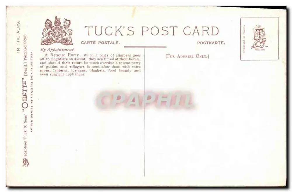 In den Alpen — Eine Rettungsmannschaft — Tuck & Sons n° 9255 - Rückseite