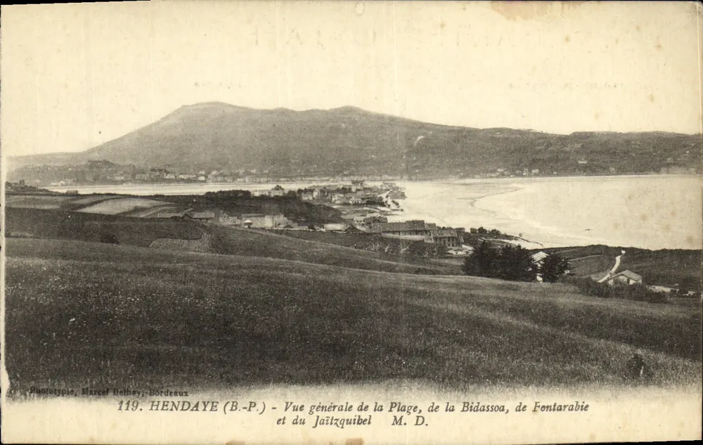 Hendaye (B.-P.) — Allgemeine Ansicht der Strände, der Bidassoa, Fontarabie und des Jaitzquibel — Phototypie Marcel Delhaye, Bordeaux, n° 119 - Vorderseite