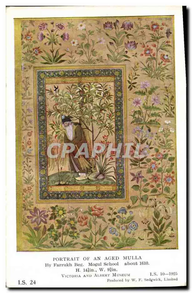 Porträt eines alten Mullas — von Farrukh Beg, Mogul-Schule um 1610 — Verlag W. F. Sedgwick, Limited, Serie I.S. 10-1925 - Vorderseite