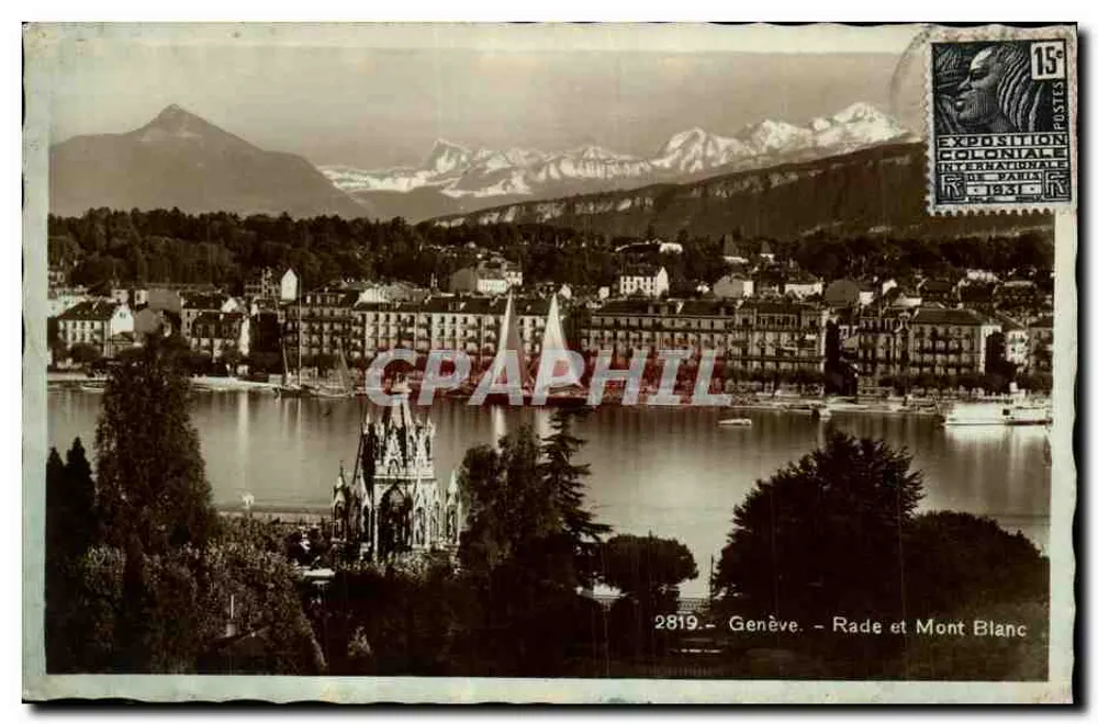 Genebra — Baía e Montanha Branca — Sociedade Gráfica Neuchâtel n°2819 - Frente