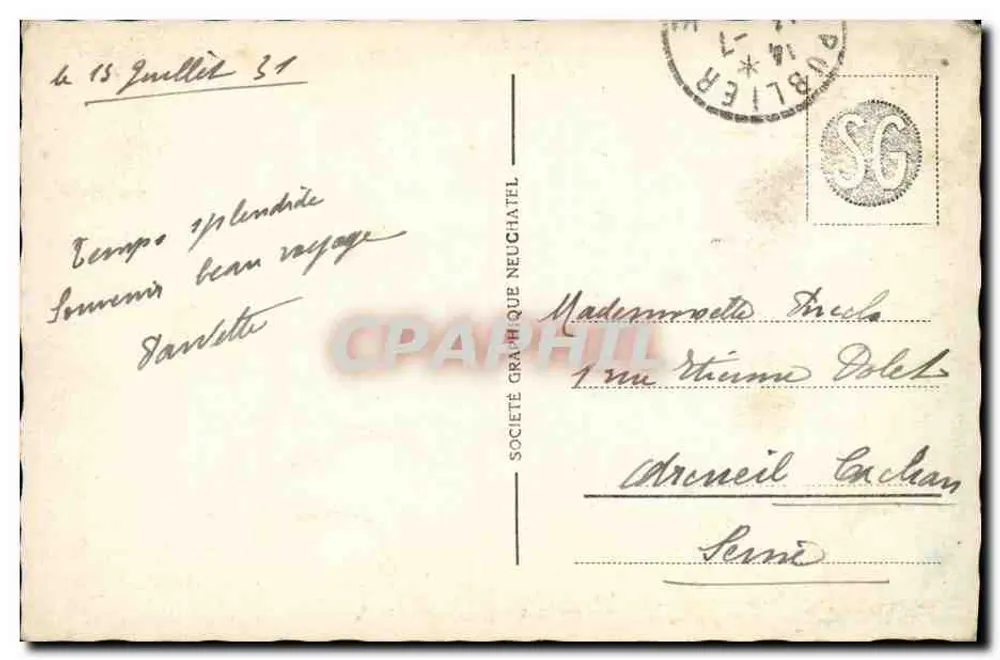 Genebra — Baía e Montanha Branca — Sociedade Gráfica Neuchâtel n°2819 - Verso