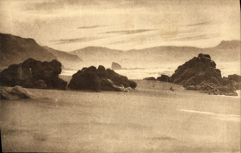 Biarritz (Golfe de Gascogne) — Crepúsculo visto de « Hélianthe » — Fototipia Marcel Dillmann, Bordeaux - Frente