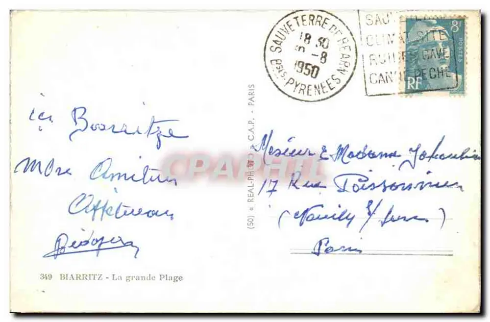 Biarritz - A Grande Praia — editor C.A.P. n°349 - Verso