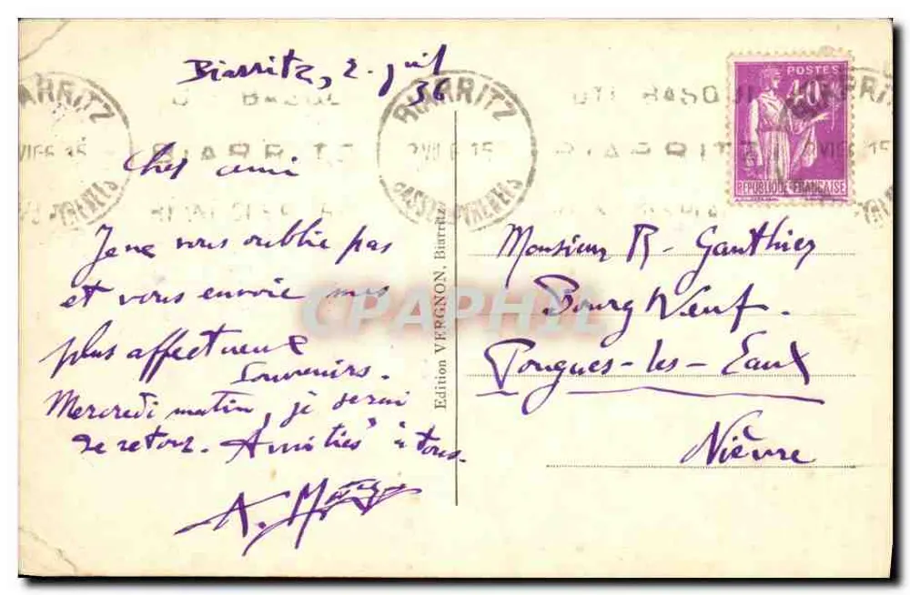 Biarritz - Ponte do Basta — Edição VERGÉNON, n°32 - Verso