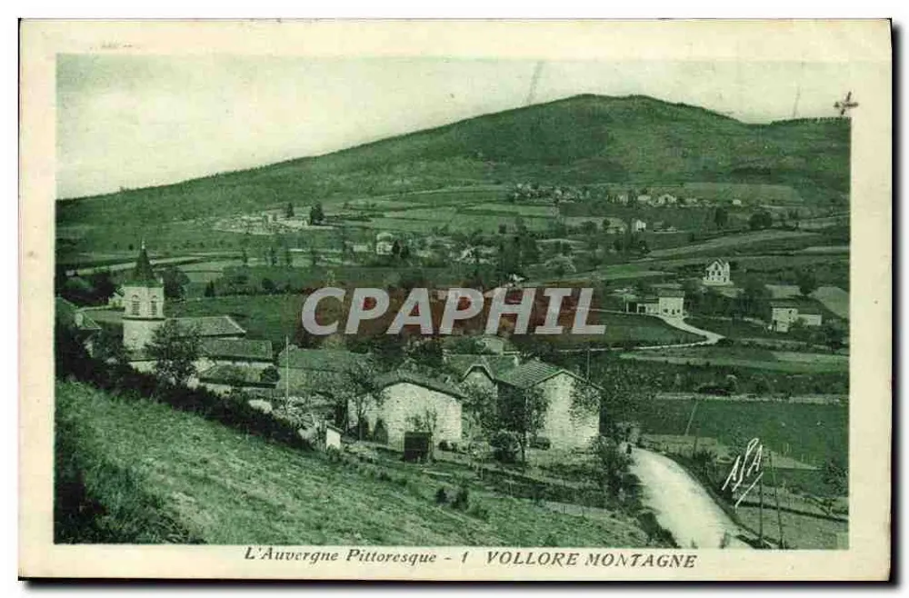 Vollore Montagne — vue panoramique avec église — L'Auvergne Pittoresque - 1, éditeur Phototypie Tarnaise - Vorderseite