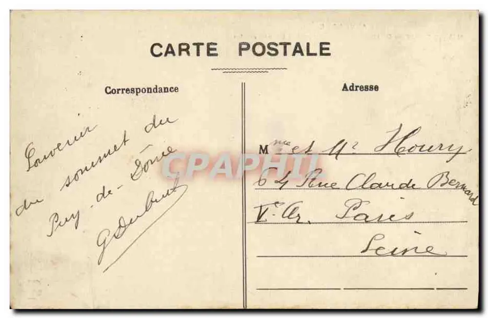Le Puy-de-Dôme (1.640 m Höhe) — Das Observatorium — unbekannter Verlag, Nr. 1145 - Rückseite