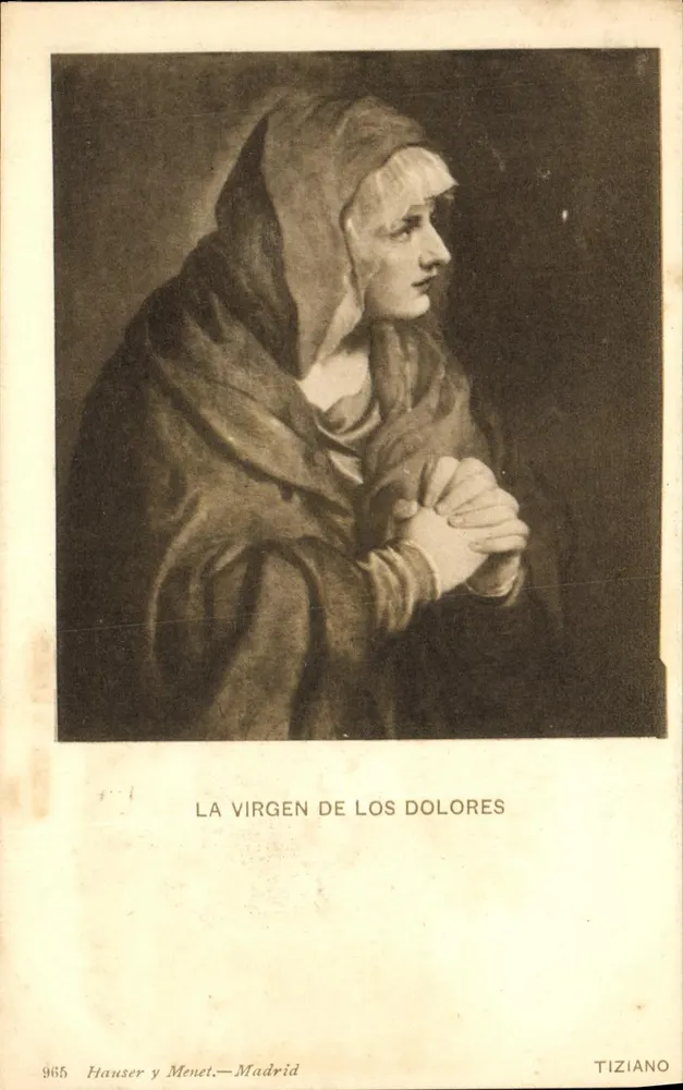 La Virgen de los Dolores — Tiziano — Hauser y Menet, Madrid, n° 965 - Vorderseite