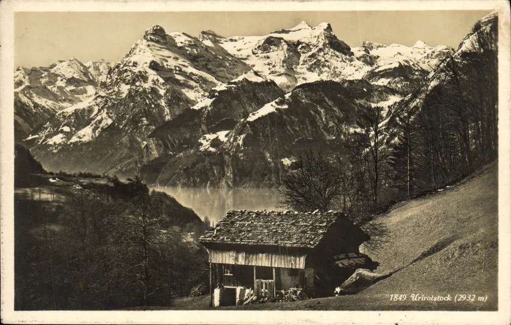 Urirotstock (2932 m) — montanha nevada com cabana no primeiro plano — Wehrli Verlag, Kilchberg (Z'ch.) - Frente