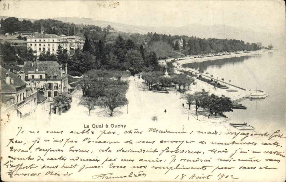 O Quai em Ouchy — vista panorâmica do lago Léman — editor não identificado, n° de série 21 - Frente