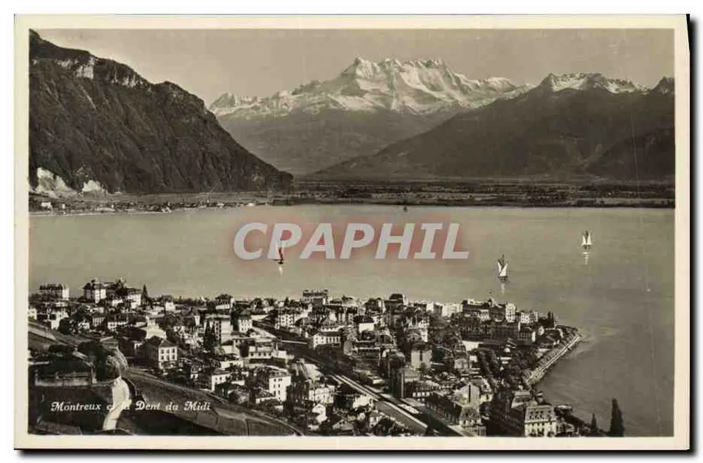 Montreux i Dent du Midi — widok panoramiczny — Wydawnictwo Photoglob, Zurych, n° 4825 - Awers