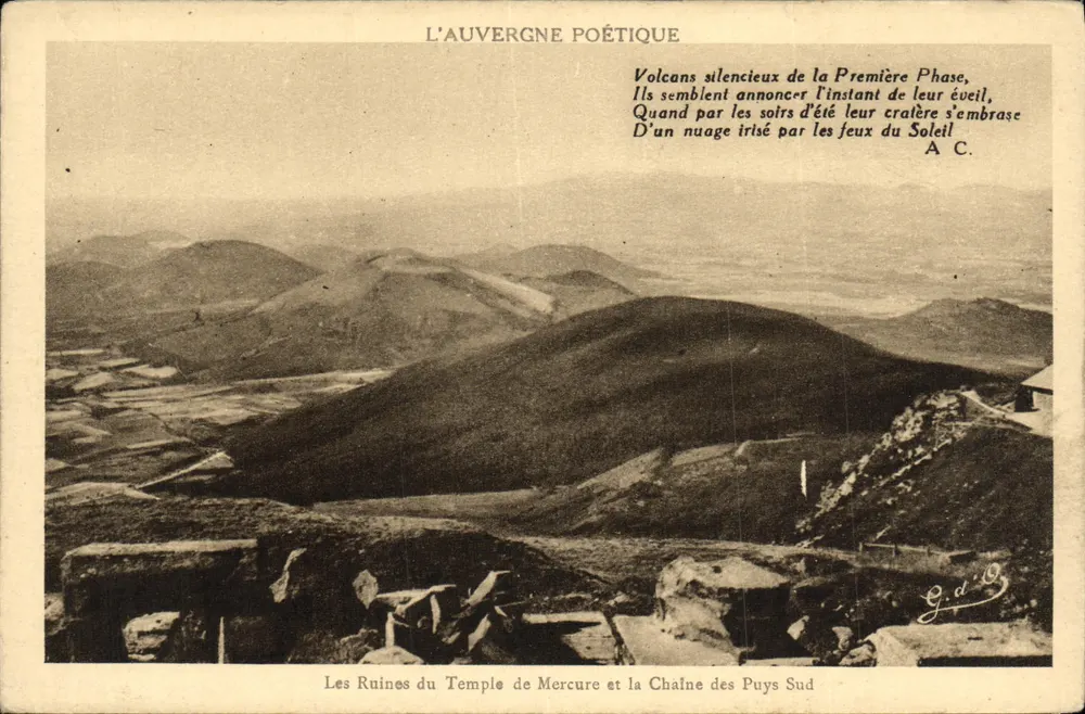 Die Ruinen des Tempels Merkurs und die südliche Kette der Puys — Poetische Auvergne — G. d'O. - Vorderseite