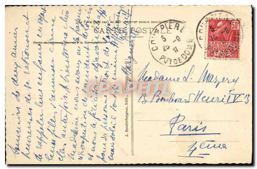 Courpière - Velha Casa do Século XIV — G. D'O. - L'Auvergne, n°76 - Verso