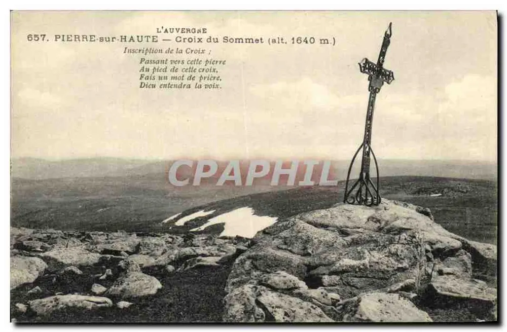 Pierre-sur-Haute — Kreuz am Gipfel (Höhe 1640 m.) — L'Auvergne, unbekannter Verlag, Nr. 657 - Vorderseite