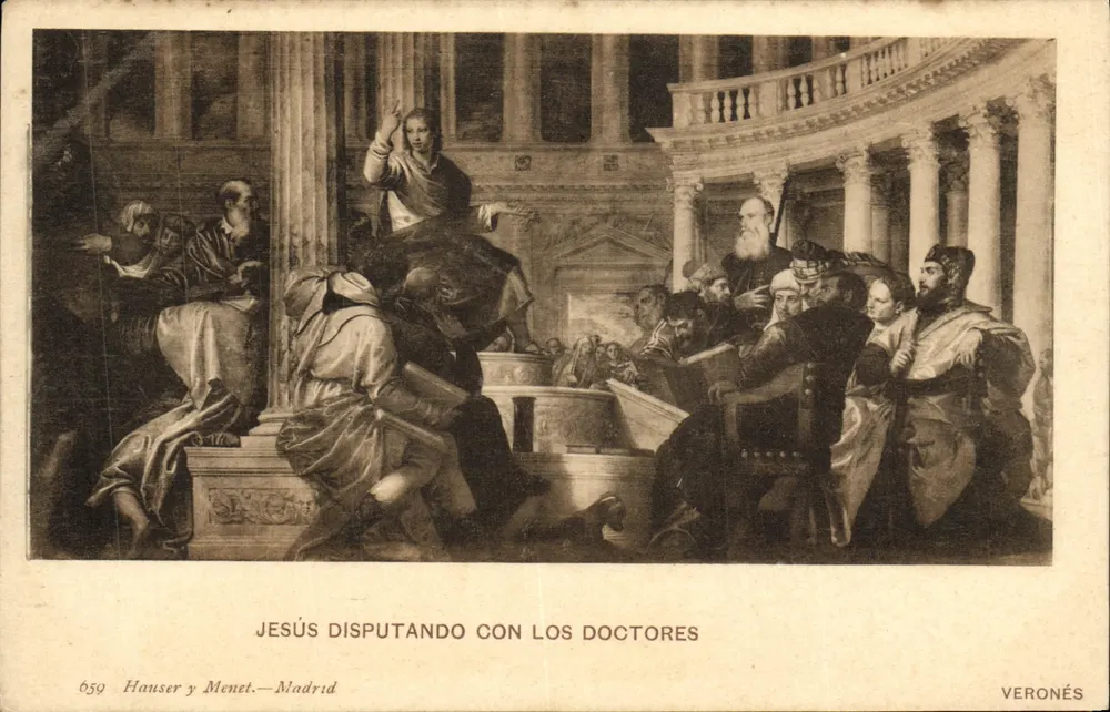 Jesus discutindo com os doutores — obra de Veronèse — editada por Hauser y Menet, Madrid, n° 659 - Frente