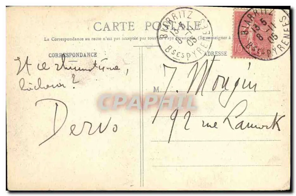 Biarritz Vista pitoresca — Um Grão — N° 111 — Edição A. Simons - Verso