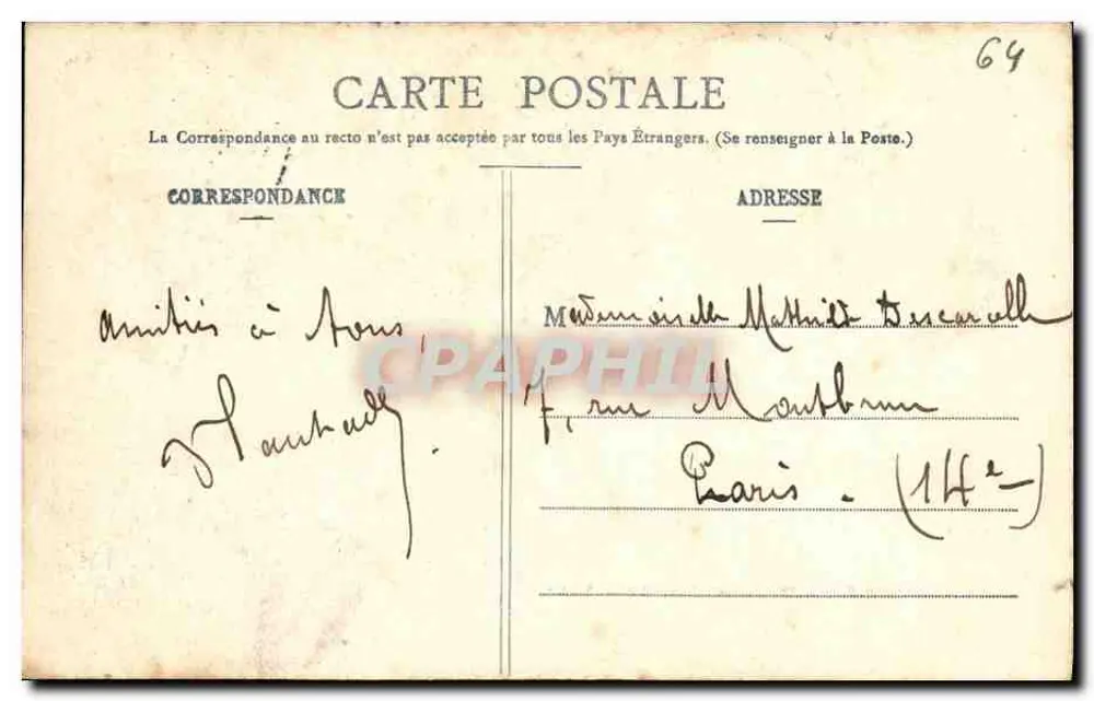 Biarritz - Grande Place und das Hotel Victoria — Édition A. Simons, N° 64 - Rückseite