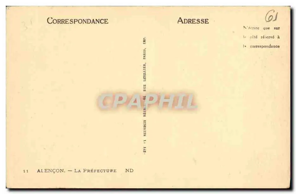 Alençon — A Prefeitura — Editor ND, n° 11 - Verso