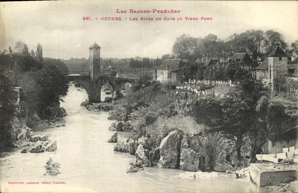 Orthez - Die Ufer des Gave und Alte Brücke — Phototypie Labouche Frères, Toulouse, n°341 - Vorderseite