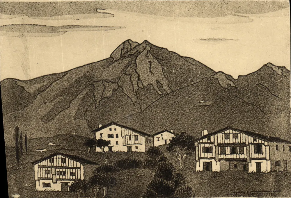 Baskenland — Ansicht von Sare — Helioengravur von Marcel Dalbouy, Bordeaux - Vorderseite