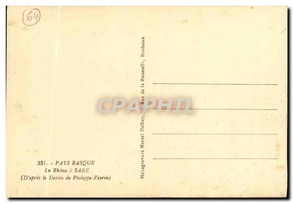 Baskenland — Ansicht von Sare — Helioengravur von Marcel Dalbouy, Bordeaux - Rückseite