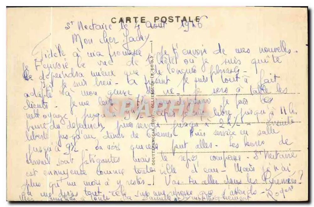 Saint-Nectaire — Hotel dos Banhos Romanos — G. D'O. 1674 - Verso