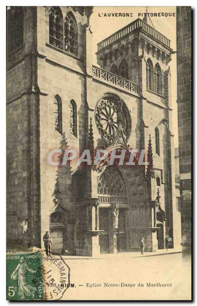 Igreja Nossa Senhora do Marthuret — A Auvergne pitoresca — Impressora Fototipográfica da Havana, Clermont - Frente