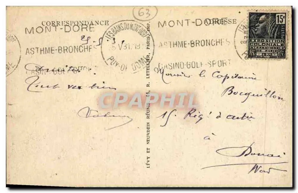 Aproximadamente do Mont-Dore — La Roche Sanadoire — LL - Verso